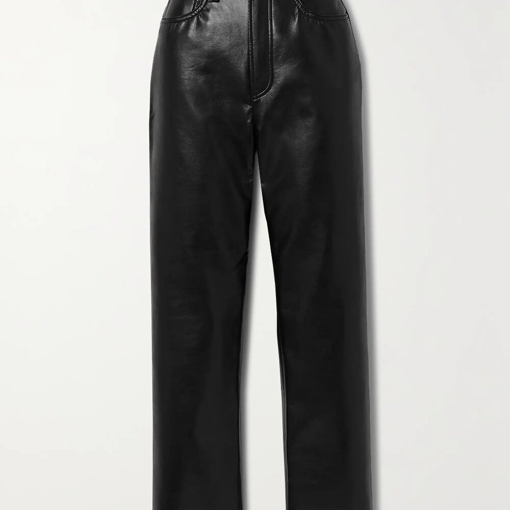 AGOLDE '90s Pinch Waist Straight Leg Leather Blend Pants SZ 25
